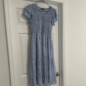 Amazon Blue and White Patterned Midi Dress